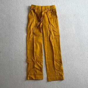 Banana republic linen gold/mustard yellow long straight leg high-waist pants 2L